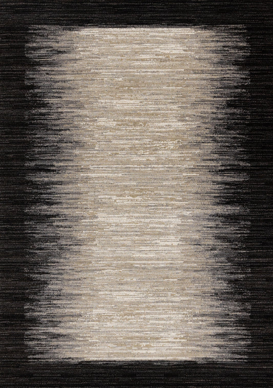 Aurora Black Beige Distressed Sound Wave Border Rug