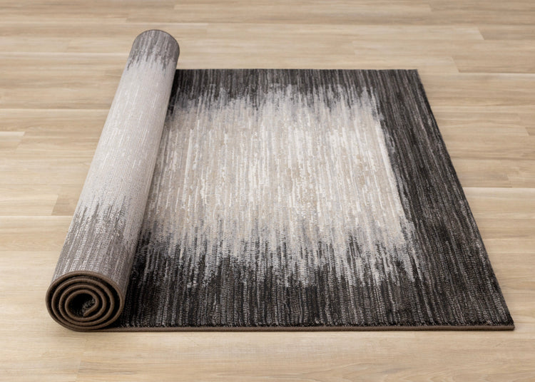 Aurora Black Beige Distressed Sound Wave Border Rug