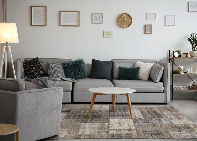Cathedral Grey Cream Distressed Patchwork Rug