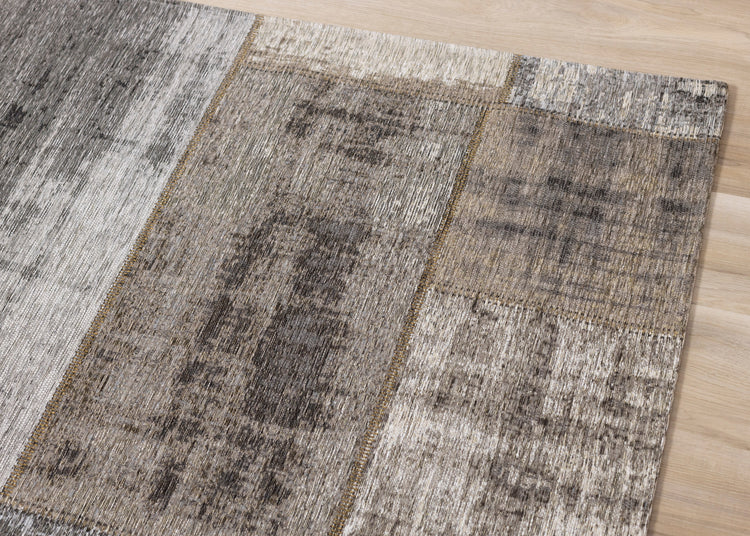 Cathedral Grey Cream Distressed Patchwork Rug
