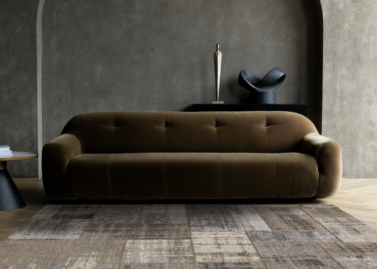 Cathedral Grey Cream Distressed Patchwork Rug