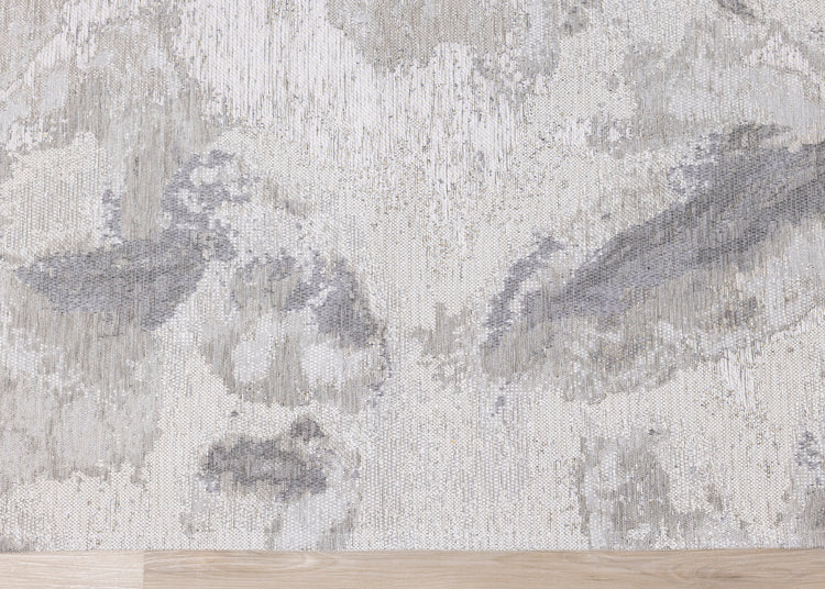 Cathedral Cream Grey Marble Pattern Chenille Rug