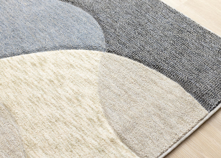 Cora Blue Cream Grey Distressed Curvy Shapes Design Rug