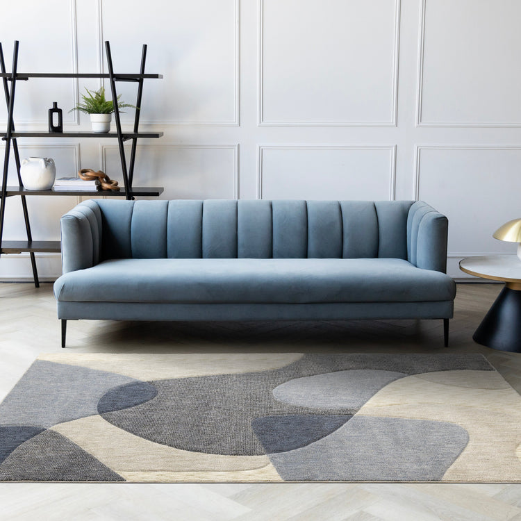 Cora Blue Cream Grey Distressed Curvy Shapes Design Rug