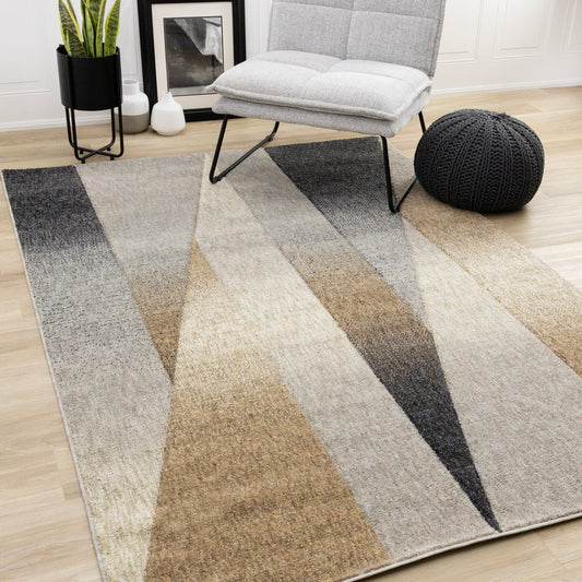 Cora Grey Black Brown Spiky Geometric Design Rug