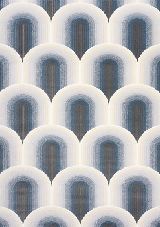 Ella Cream Blue Grey Ombre Geometric Plush Rug