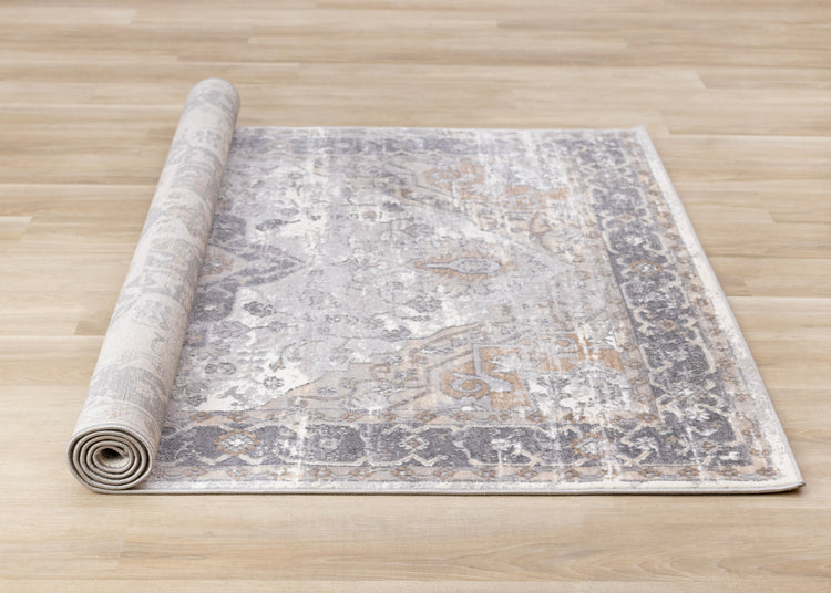 Emory Taupe White Brown Elegant Medallion Rug