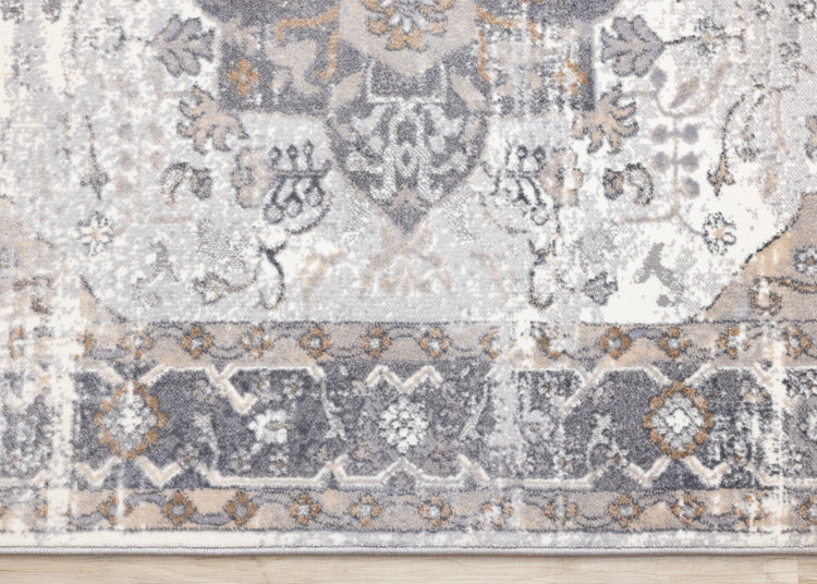 Emory Taupe White Brown Elegant Medallion Rug