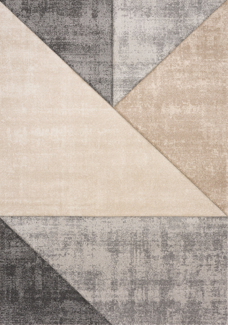 Folio Grey Beige Carved Triangular Pattern Rug