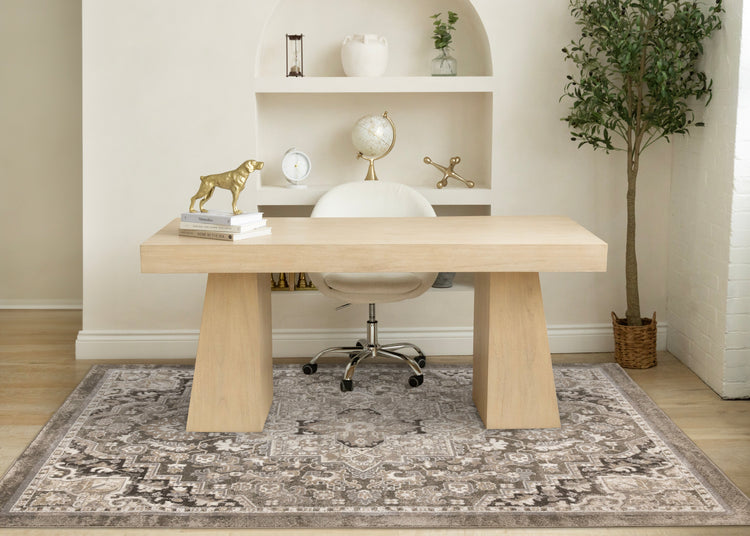 Hayden Taupe White Beige Elegant Classic Border Rug
