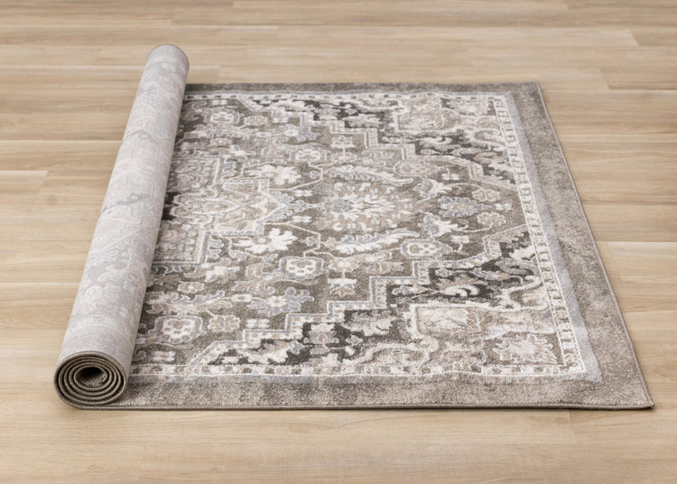 Hayden Taupe White Beige Elegant Classic Border Rug