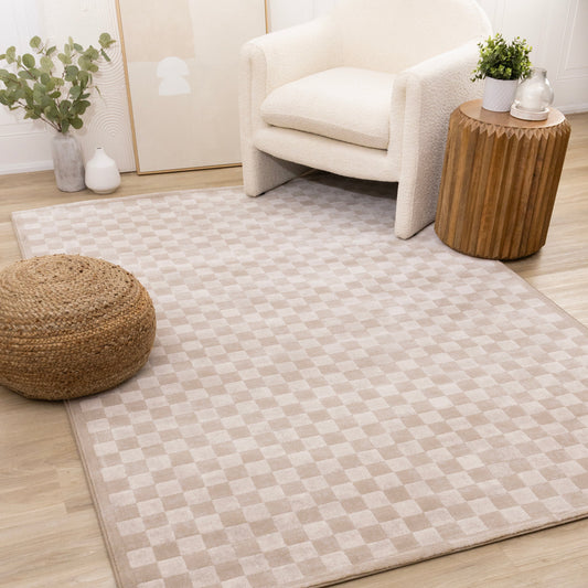 Himalaya Taupe Brown White Checkers Rug