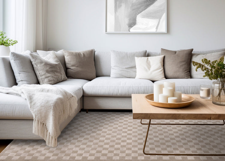 Himalaya Taupe Brown White Checkers Rug