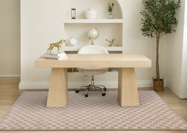 Himalaya Taupe Brown White Checkers Rug