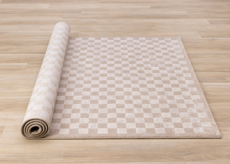 Himalaya Taupe Brown White Checkers Rug