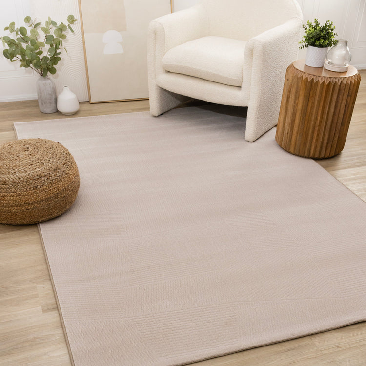 Himalaya Taupe Striped Geometric Shapes Rug