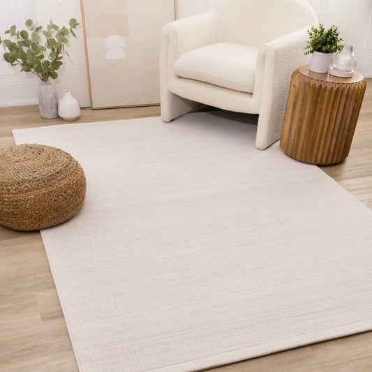 Himalaya White Taupe Striped Checkers Rug