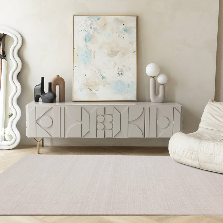 Himalaya White Taupe Striped Checkers Rug