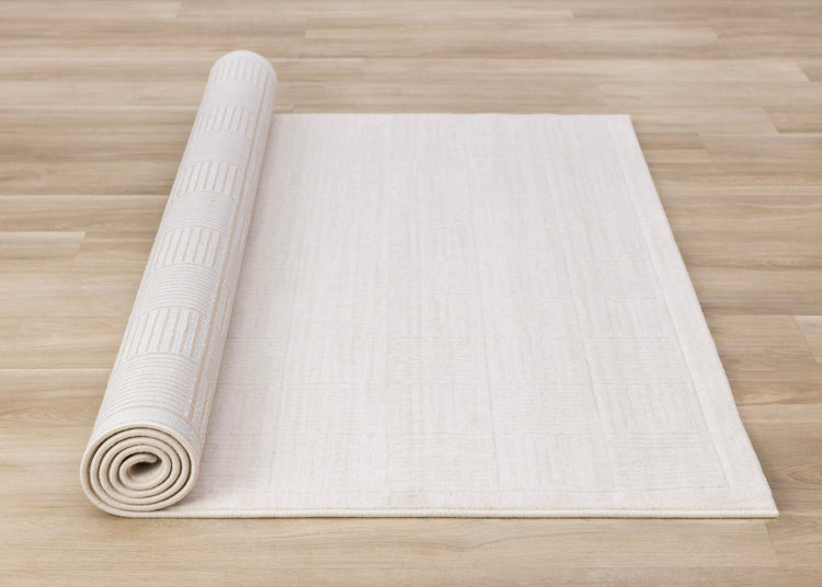 Himalaya White Taupe Striped Checkers Rug