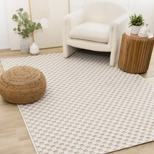 Isla White Beige Checkered Rug
