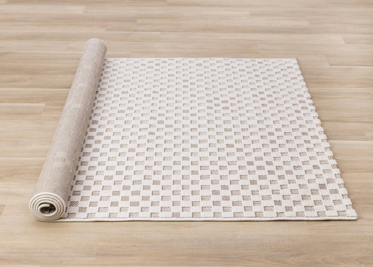 Isla White Beige Checkered Rug