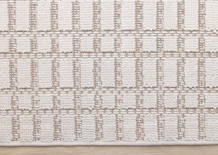 Isla White Taupe Intricate Grid Design Rug