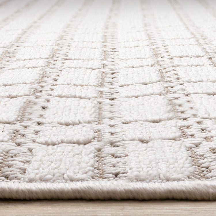 Isla White Taupe Intricate Grid Design Rug