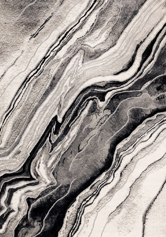 Legacy Grey Black White Marble Layers Design Rug
