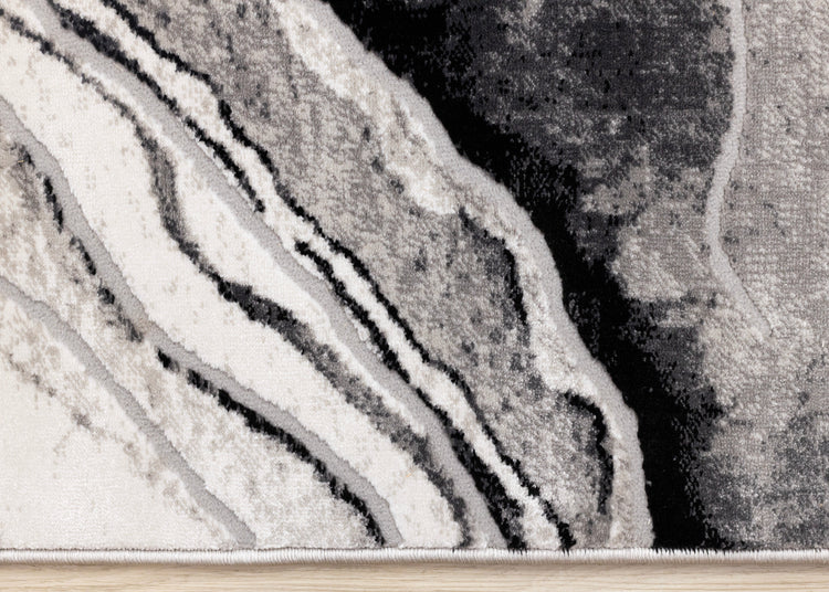 Legacy Grey Black White Marble Layers Design Rug