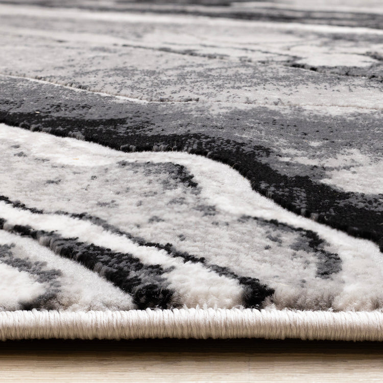 Legacy Grey Black White Marble Layers Design Rug