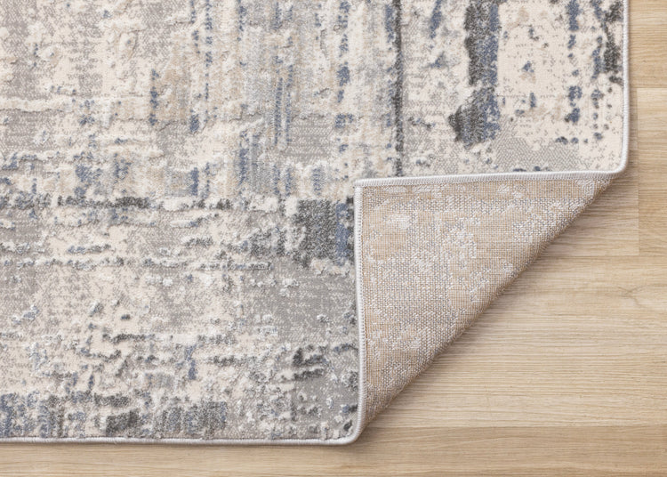 Luca Grey White Blue Distressed Border Rug
