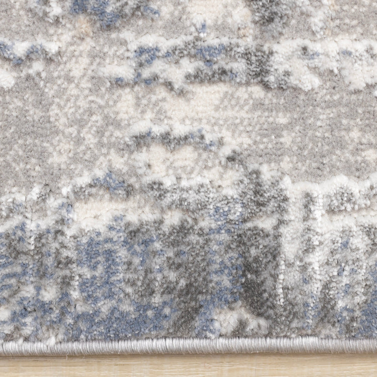 Luca Grey White Blue Distressed Border Rug