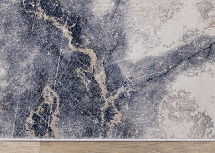 Luca Blue Cream Marble Print Rug