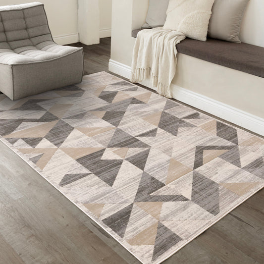 Luca Grey White Beige Modern Geometric Design Rug