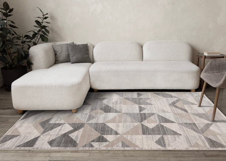 Luca Grey White Beige Modern Geometric Design Rug