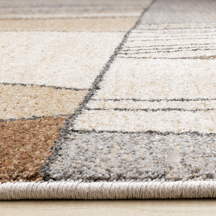 Mae White Beige Orange Stain Glass Design Rug