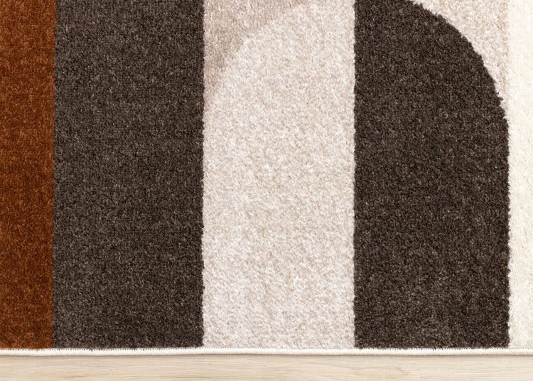 Malibu Taupe Oxblood Cream Striped Curvy Geometric Design Rug