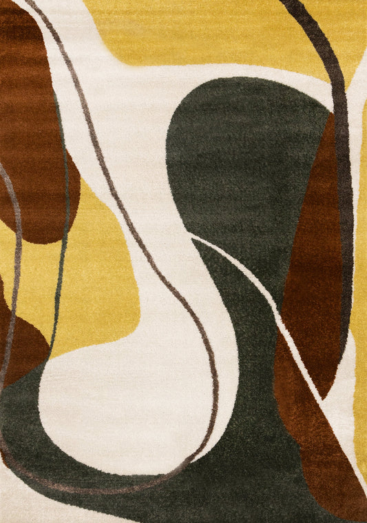 Malibu Yellow Green Brown White Abstract Design Rug