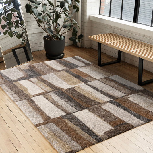 Marquis Orange Brown Cream Grey Organic Patched Design Rug