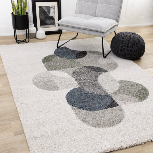 Mora Grey Blue Green Overlapping Ovals Rug