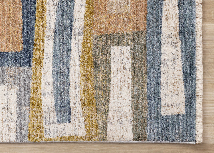 Muse Orange Red Blue Yellow Beige Layered Brick Design Rug