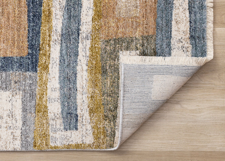 Muse Orange Red Blue Yellow Beige Layered Brick Design Rug