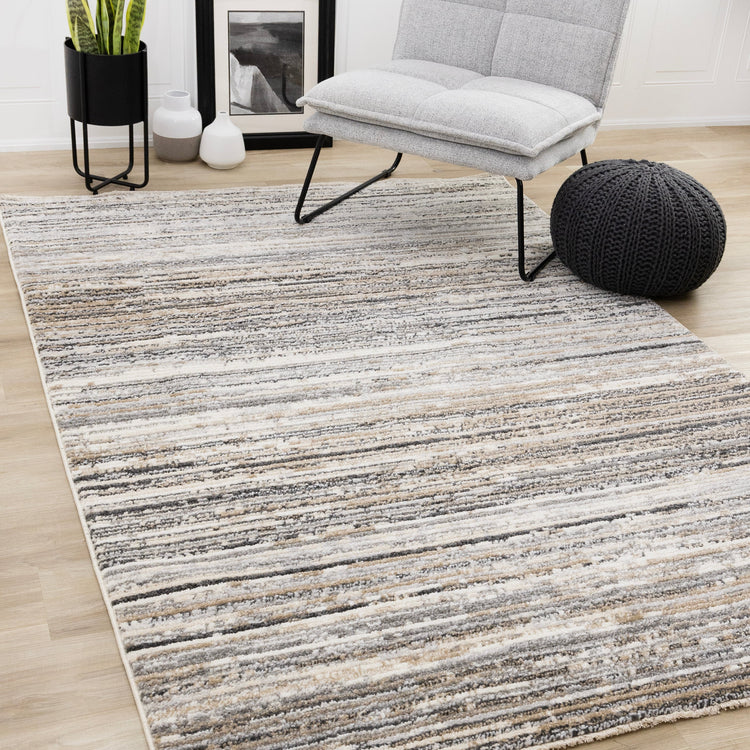 Nala Cream Grey Black Beige Distressed Lines Rug