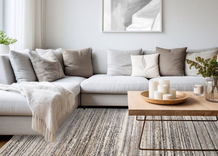 Nala Cream Grey Black Beige Distressed Lines Rug