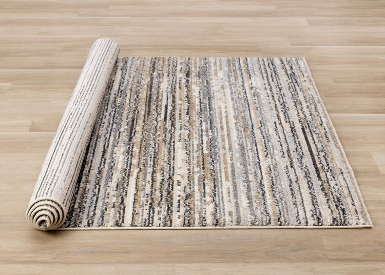 Nala Cream Grey Black Beige Distressed Lines Rug