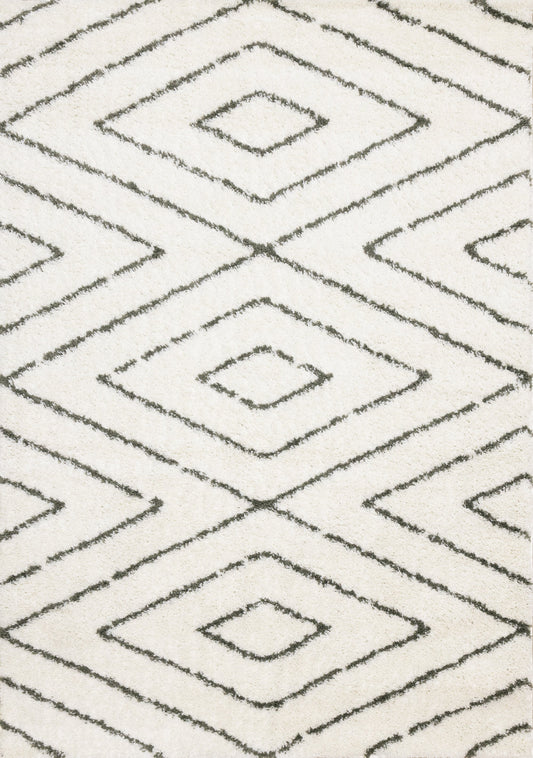Pascal White Green Geometric Shag Rug
