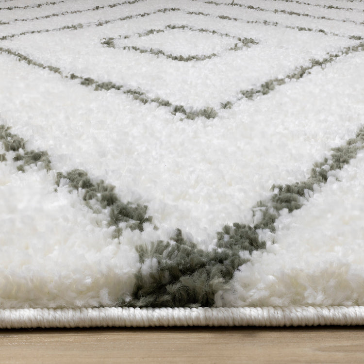 Pascal White Green Geometric Shag Rug