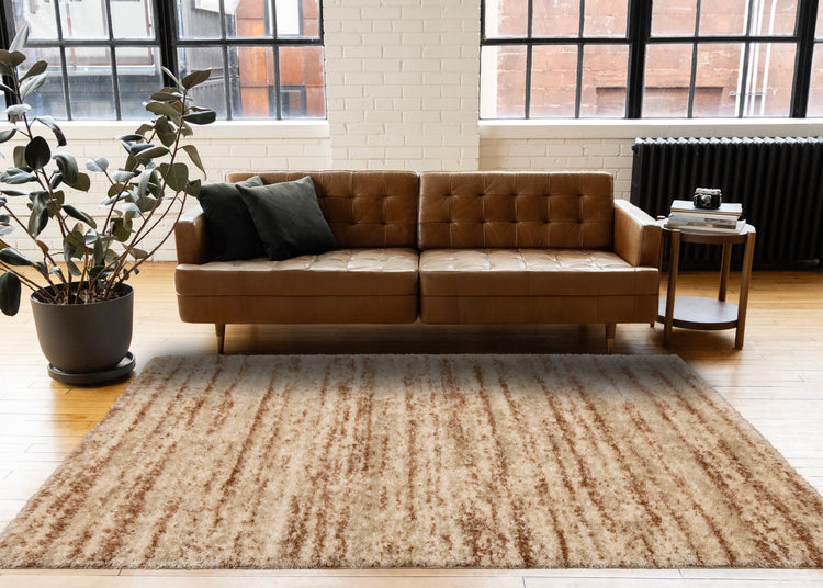 Posh Orange Cream Taupe Distressed Striped Rug
