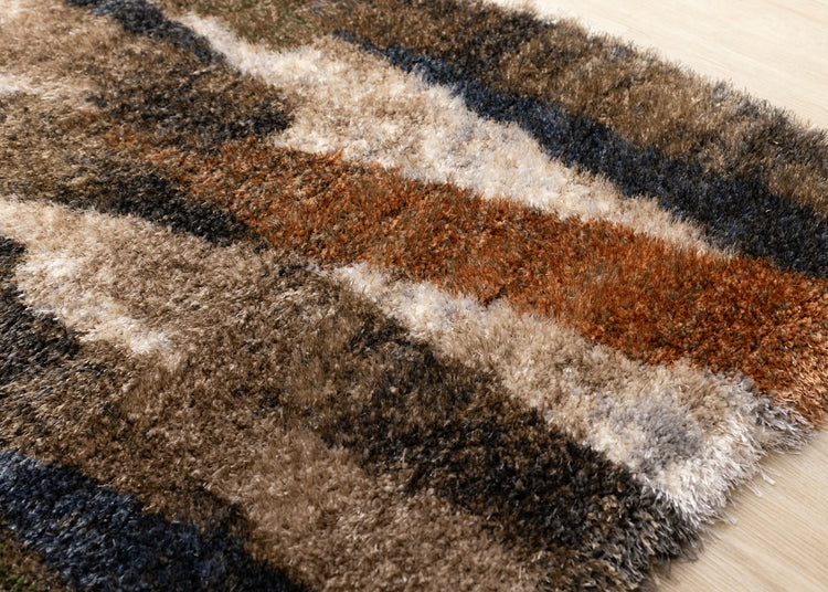 Posh Blue Orange Green Brown Brush Strokes Design Rug