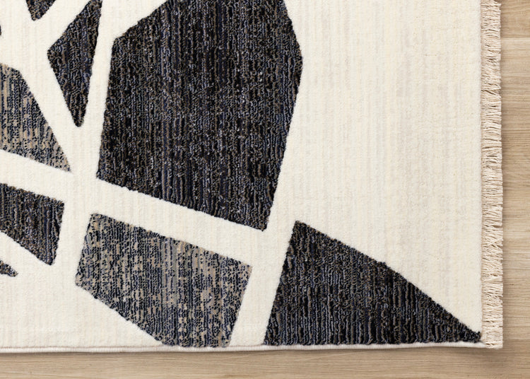 Samira Cream Blue Red Shattered Glass Design Rug